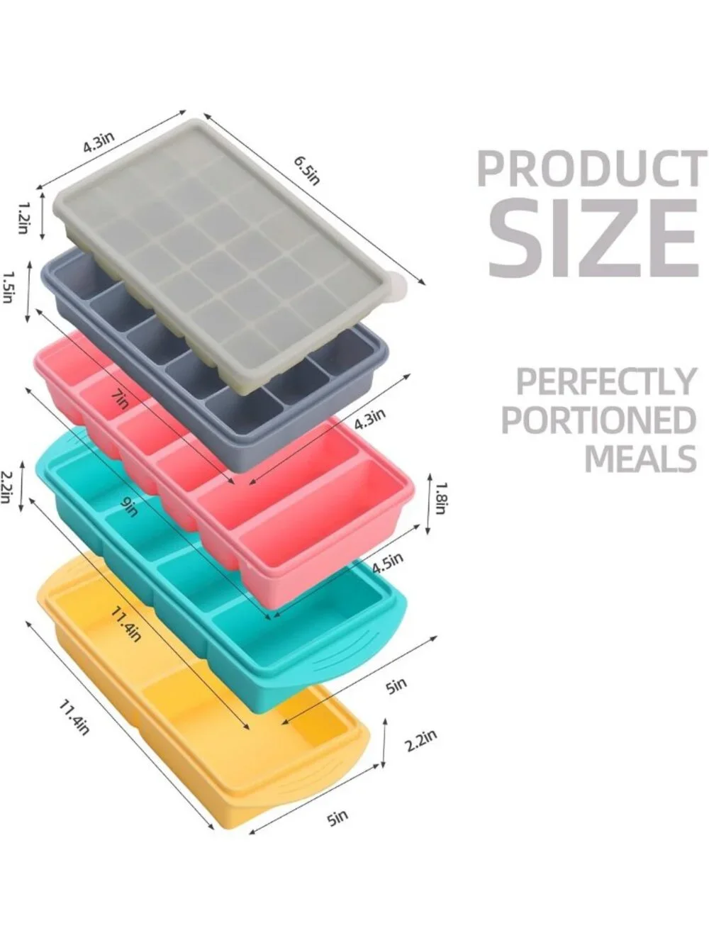 Multicolor Silicone Freezer Molds Set - Meal Prep Trays with Lids, 10 Pack